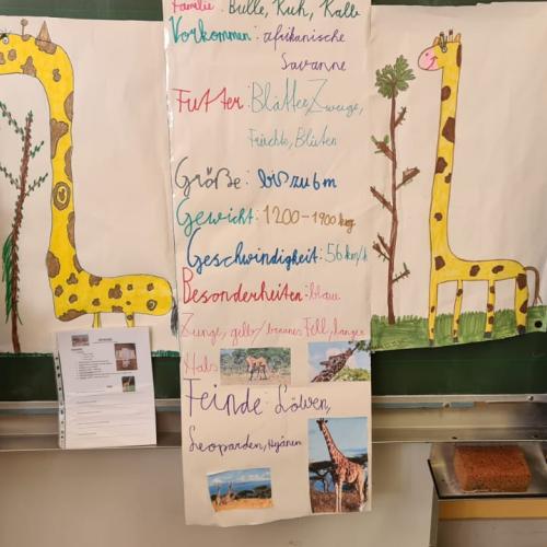 zwei Mädchen mit Giraffen-Plakat