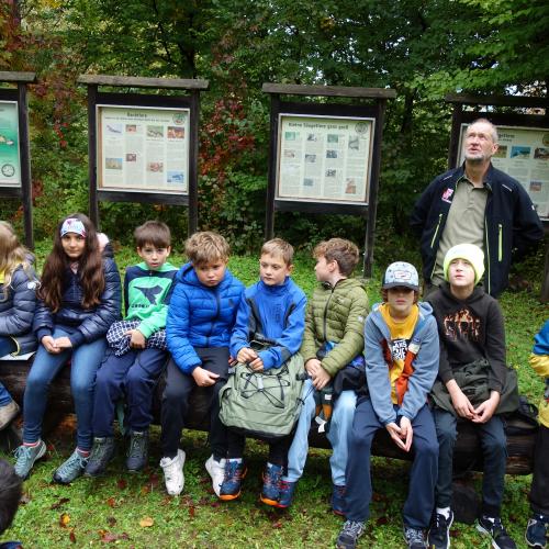 Kinder vor Schautafeln