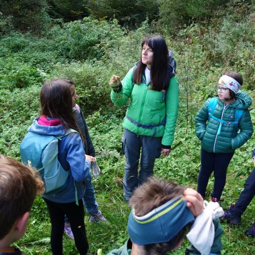 Frau und Kinder im Wald
